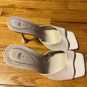 Zara Cream Square-Toe Sculpted-Heel Mules